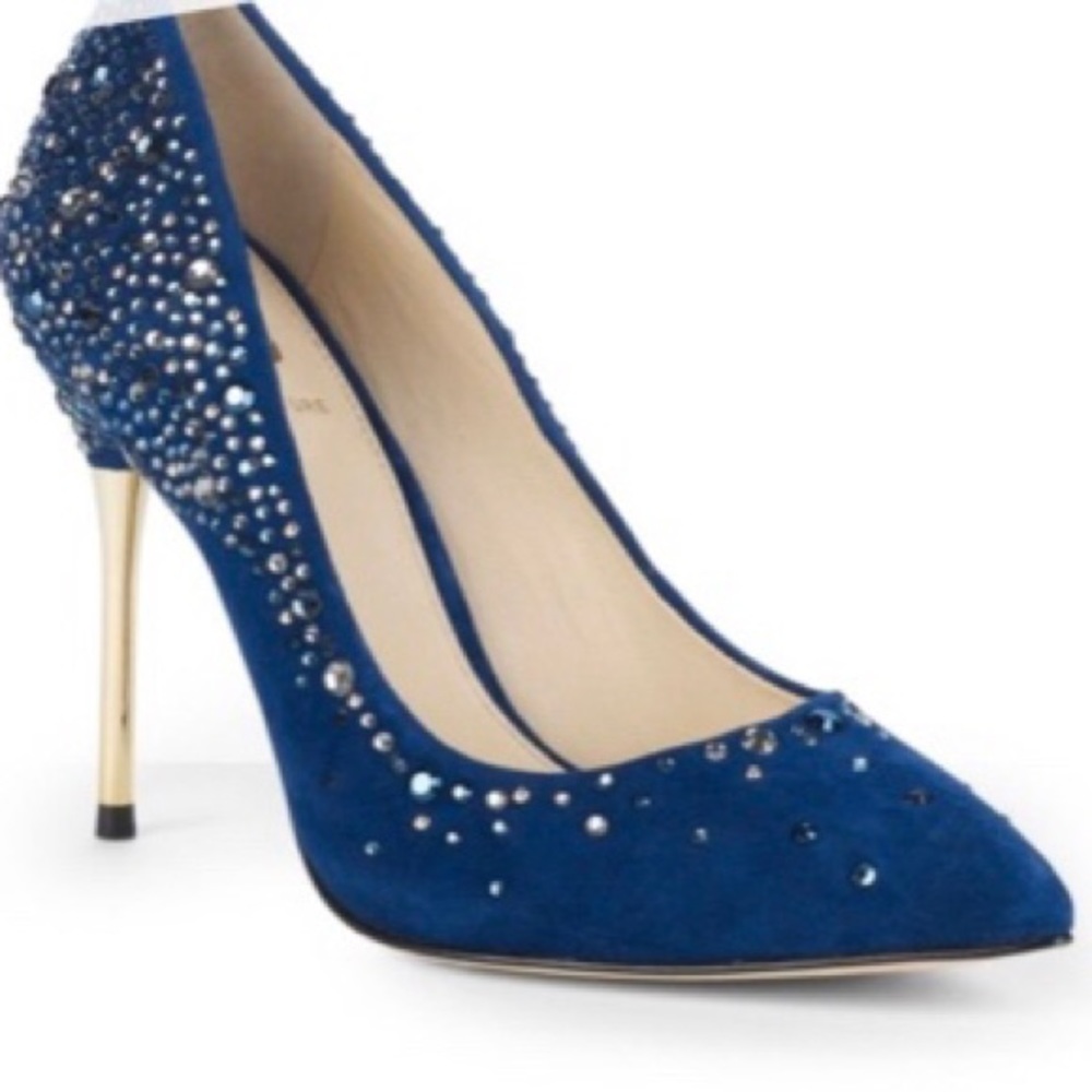 VI-PAOLA TWILIGHT BLUE SUEDE STUDS PUMPS